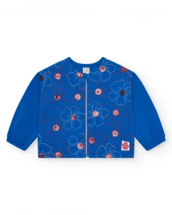 Veste en polaire bleue pour fille avec fleurs brodées et fermeture éclair