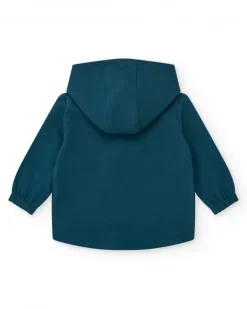 Veste en polaire bleue pour fille avec fermeture éclair rose et imprimé coloré