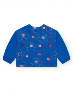 Veste en polaire bleue pour fille avec fleurs brodées et fermeture éclair