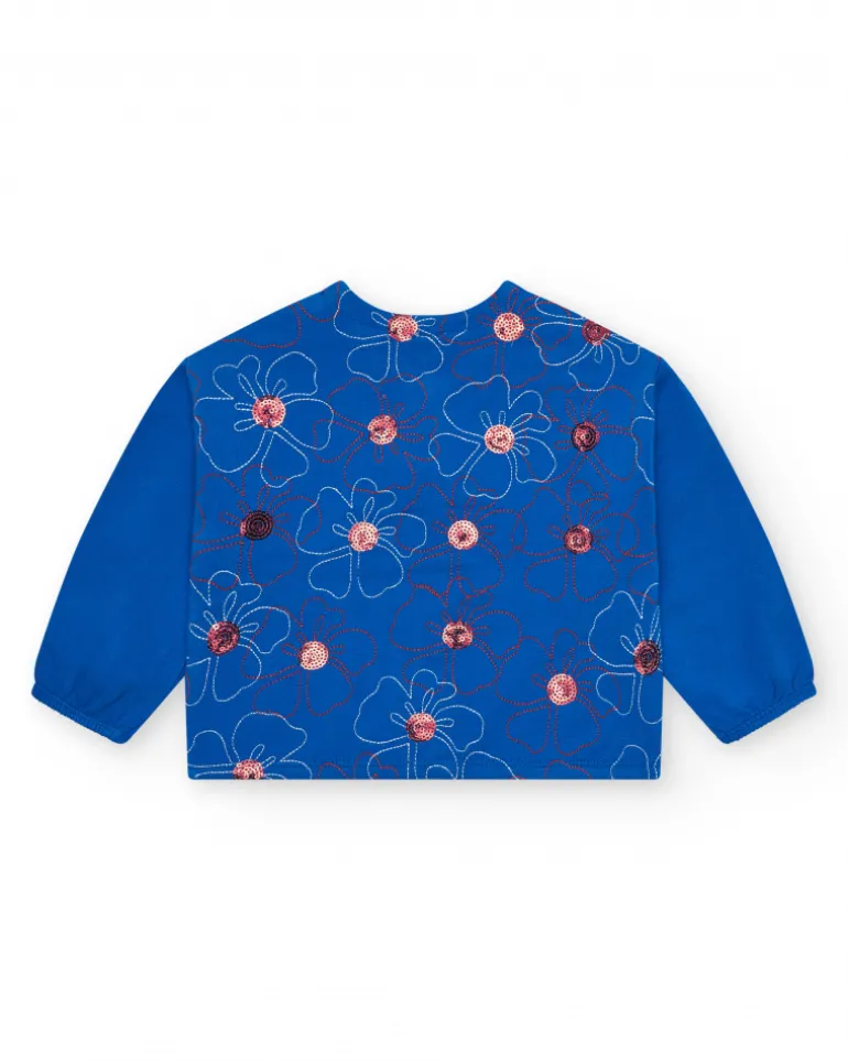 Veste en polaire bleue pour fille avec fleurs brodées et fermeture éclair