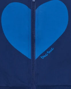 Veste en polaire bleue pour fille avec cœur sur la poitrine et fermeture éclair