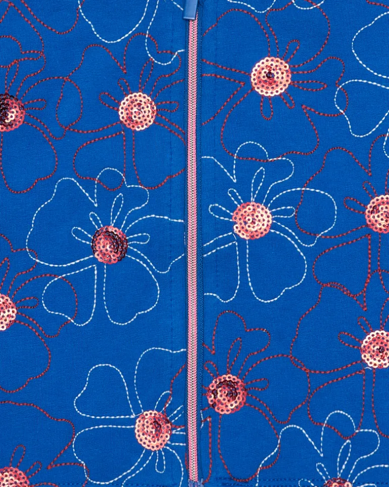 Veste en polaire bleue pour fille avec fleurs brodées et fermeture éclair