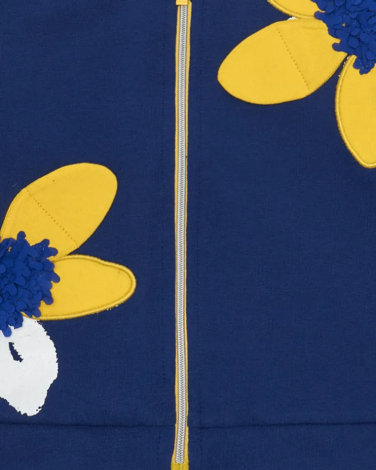 Veste en polaire bleue pour fille avec appliques de fleurs et fermeture éclair