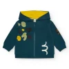 Veste en polaire verte pour garçon avec capuche jaune et fermeture éclair