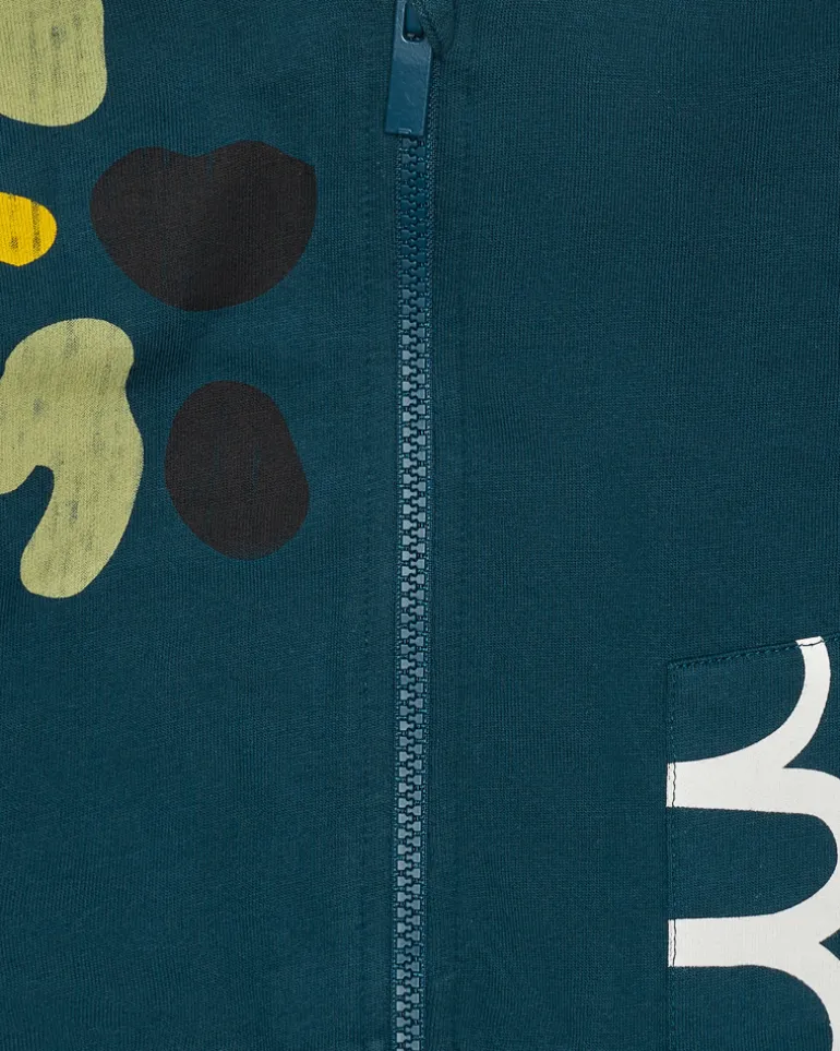 Veste en polaire verte pour garçon avec capuche jaune et fermeture éclair