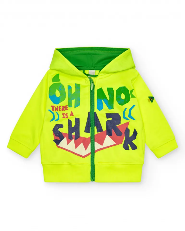 Veste jaune pour garçon avec requin et phrase
