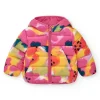 Veste matelassée pour fille en rose avec imprimé floral et capuche
