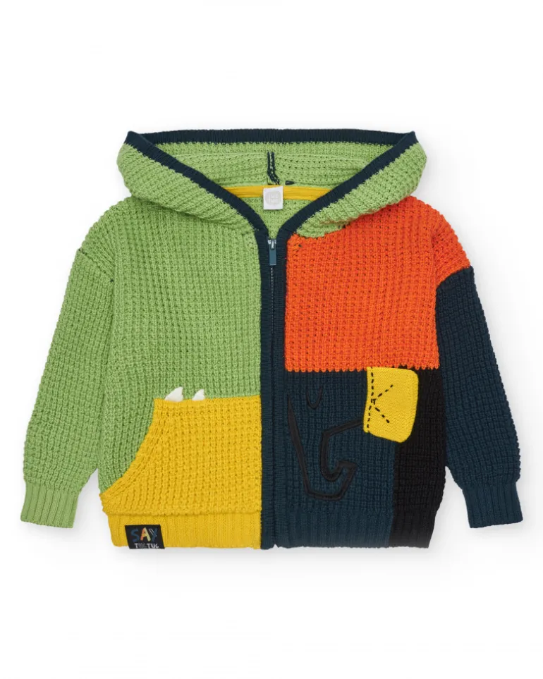 Veste multicolore en tricot pour garçon avec capuche et fermeture éclair