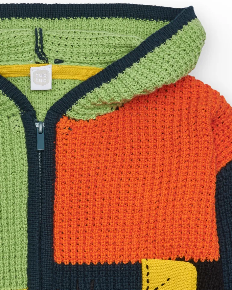Veste multicolore en tricot pour garçon avec capuche et fermeture éclair