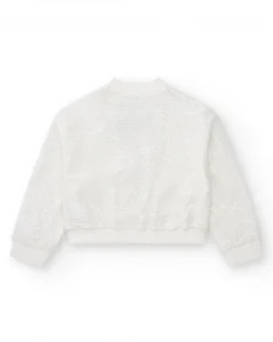 Veste pour fille en blanc avec sequins et fermeture éclair sur le devant.