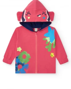 Veste rose pour fille avec fleurs et capuche avec oreilles décoratives
