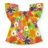 Vestido verde para niña con estampado tropical y mangas con volantes
