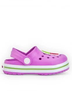 Zuecos para niña en fucsia con detalle de sandía