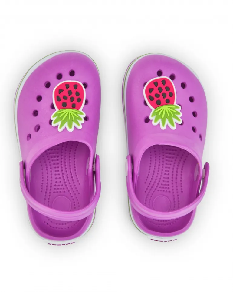 Zuecos para niña en fucsia con detalle de sandía